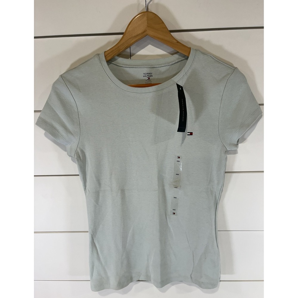 Tommy Hilfiger Women's Light Green Short Sleeve Tee Shirt Medium M V-Neck NWT